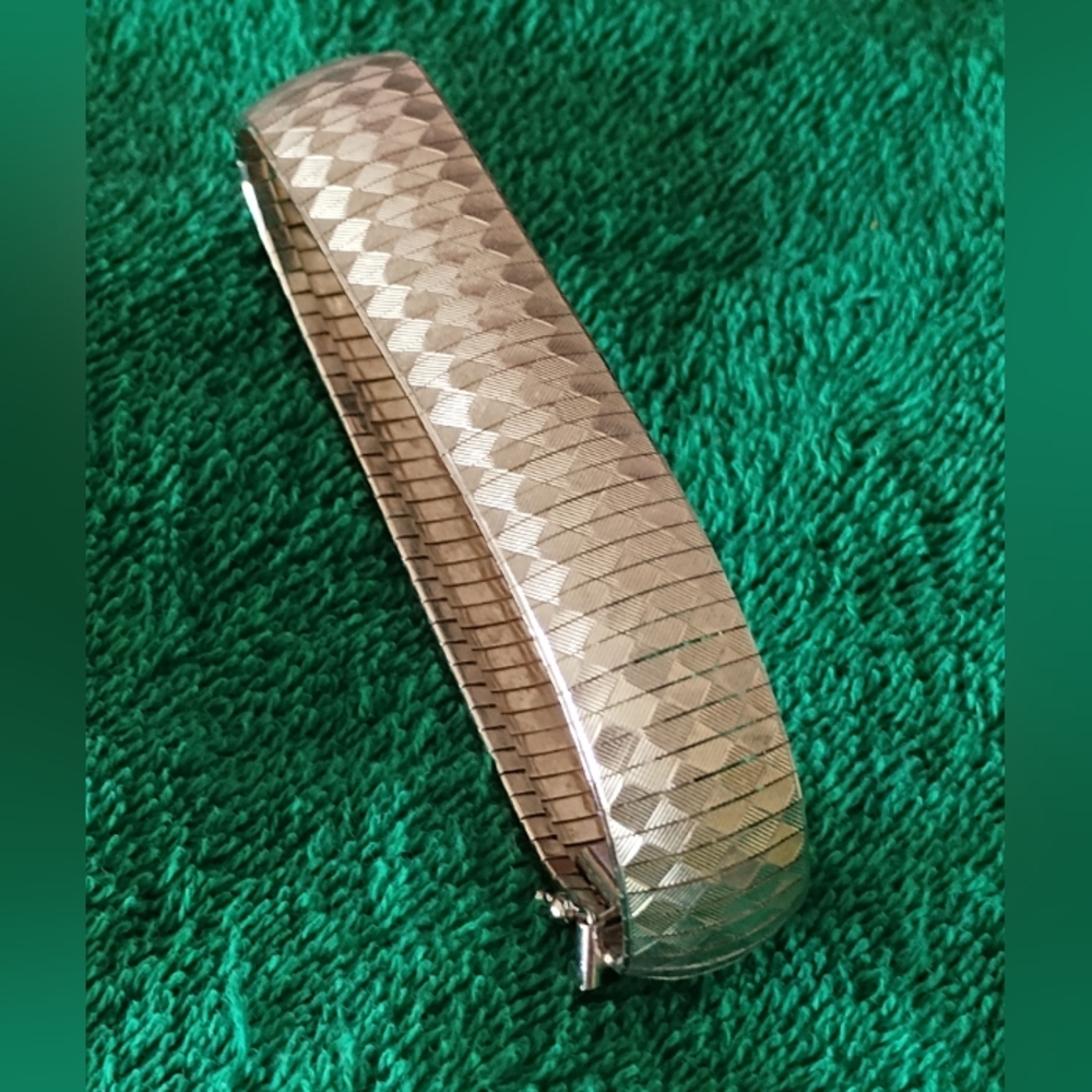 Vermeil .925 Sterling Silver - Vintage Shiny Etched Panel Chain Bracelet LIRM